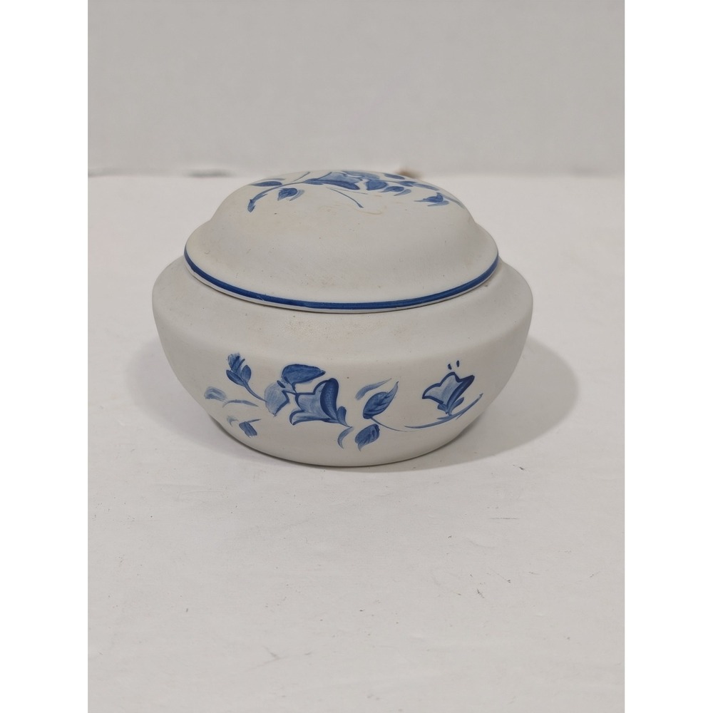 Trinket Box Small White Blue Fair Floral Ceramic Lidded Jar from Portuguese